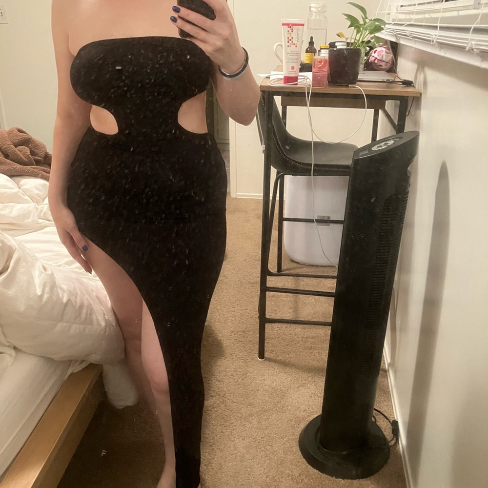 SHEIN Black Asymmetrical Strapless Dress